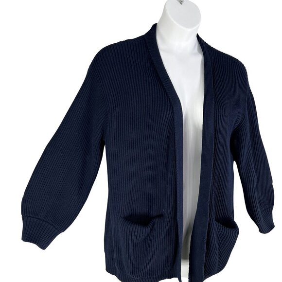 Quince Womens L Navy Organic Cotton Oversized Cardigan Ribbed Knit Open Front - Picture 6 of 16